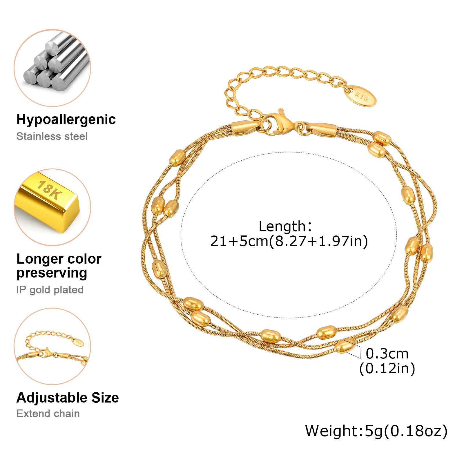 Vnox Gelang Rantai Ular Tiga L - Jc Jewelry & Watches Reviews ulasan dan harga